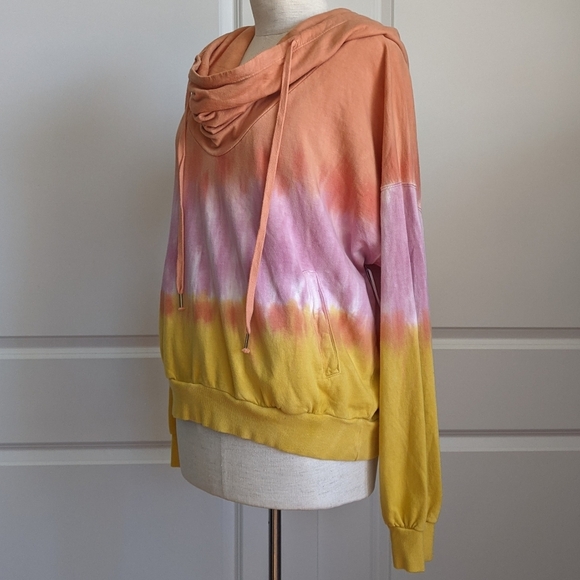 Young Fabulous & Broke Pullover Hooded Cowl  Pockets Tie Dye Orange Pink L NWT - Picture 12 of 16